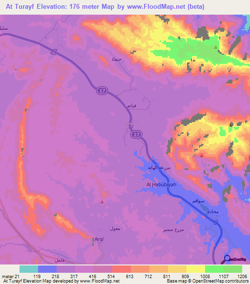 At Turayf,Oman Elevation Map