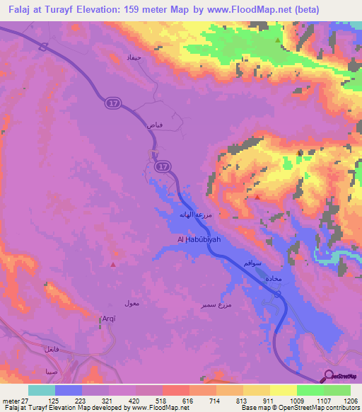 Falaj at Turayf,Oman Elevation Map