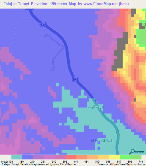 Falaj at Turayf,Oman Elevation Map