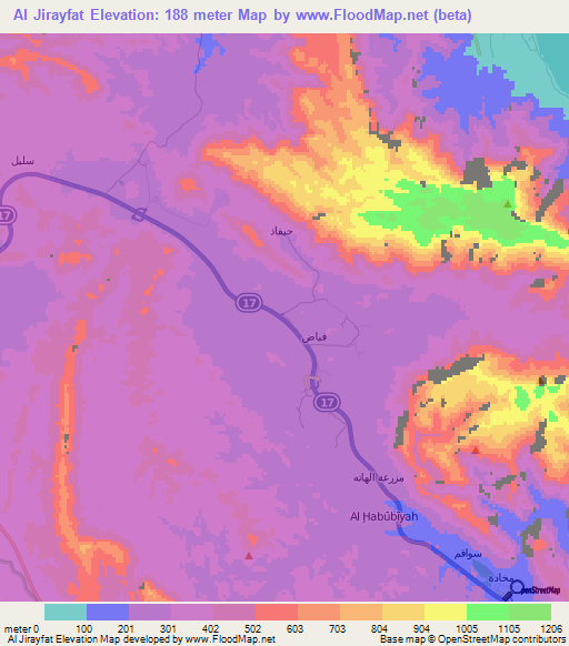 Al Jirayfat,Oman Elevation Map