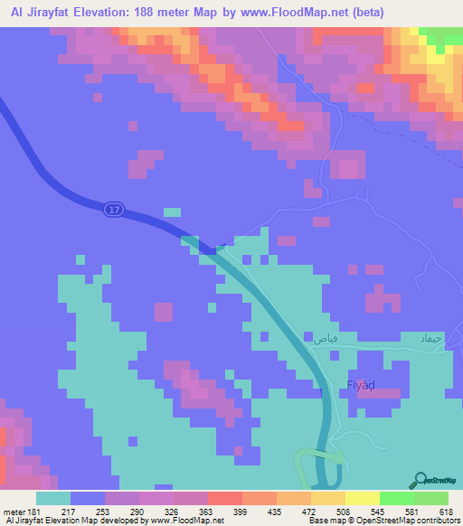 Al Jirayfat,Oman Elevation Map