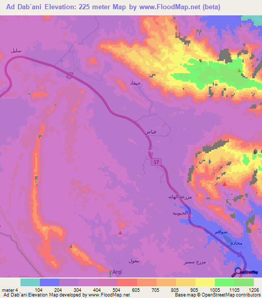 Ad Dab`ani,Oman Elevation Map