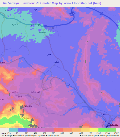 As Sarrayn,Oman Elevation Map