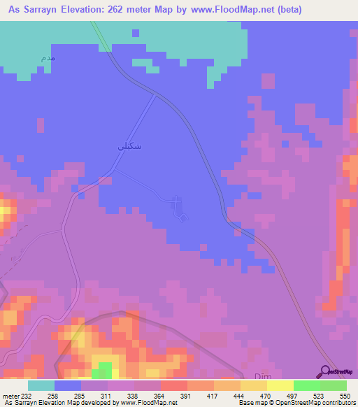 As Sarrayn,Oman Elevation Map