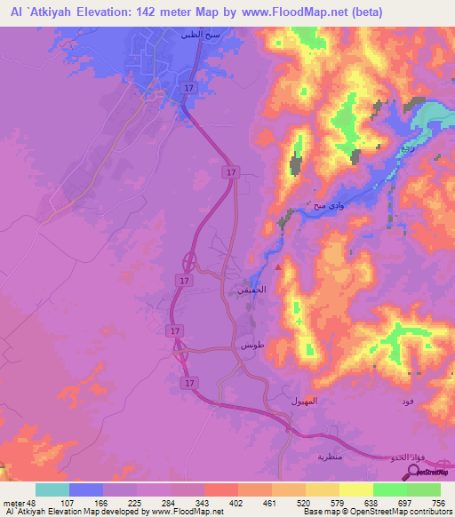 Al `Atkiyah,Oman Elevation Map