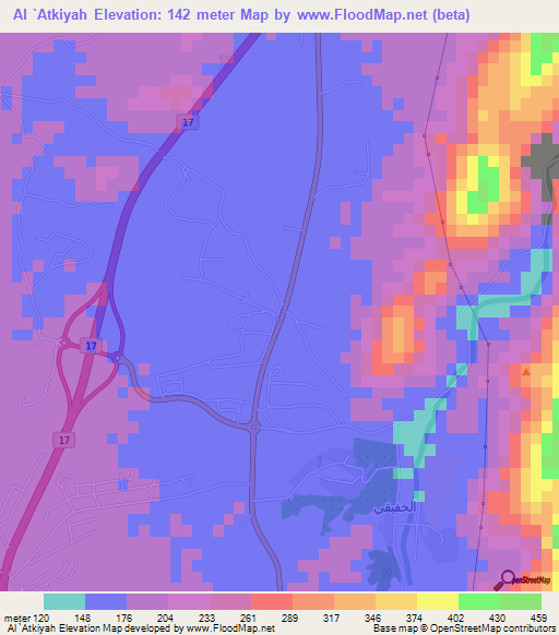 Al `Atkiyah,Oman Elevation Map