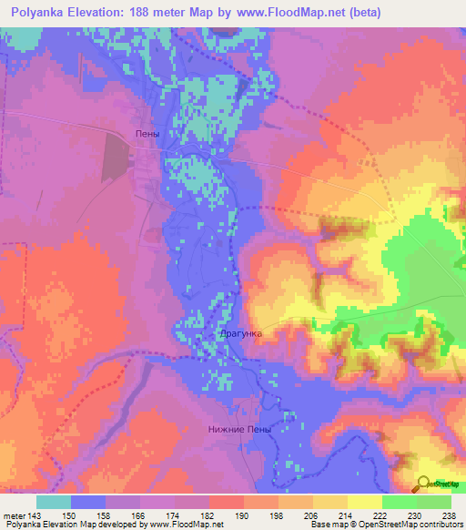 Polyanka,Russia Elevation Map