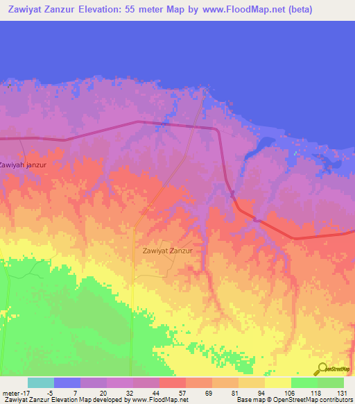 Zawiyat Zanzur,Libya Elevation Map