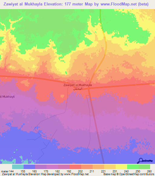 Zawiyat al Mukhayla,Libya Elevation Map