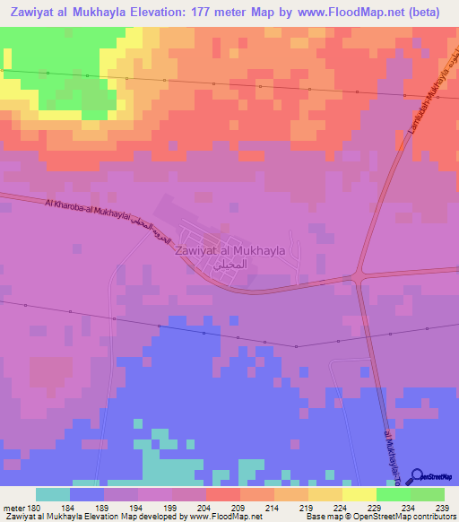 Zawiyat al Mukhayla,Libya Elevation Map