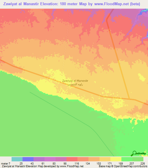 Zawiyat al Manastir,Libya Elevation Map