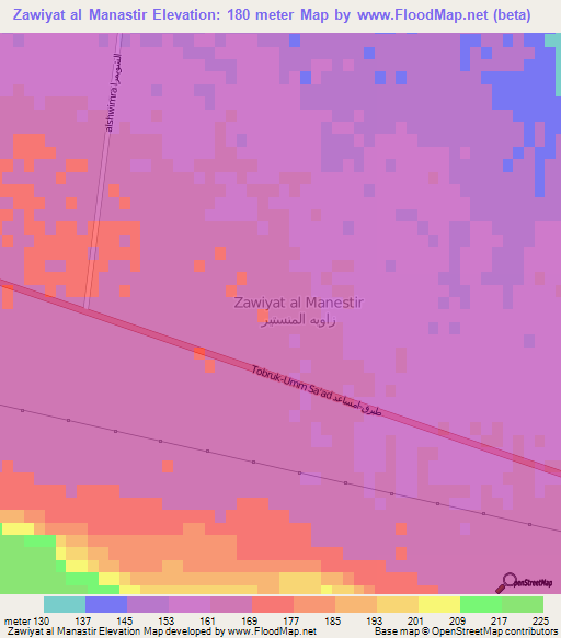 Zawiyat al Manastir,Libya Elevation Map