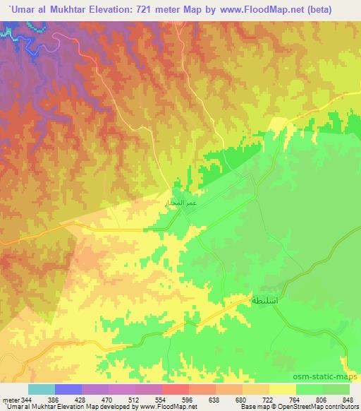 `Umar al Mukhtar,Libya Elevation Map