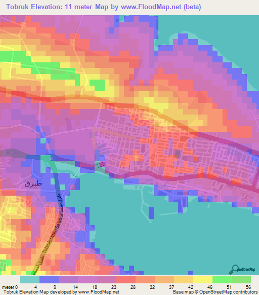 Elevation of Tobruk,Libya Elevation Map, Topography, Contour