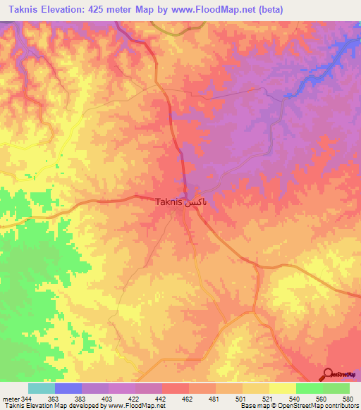 Taknis,Libya Elevation Map