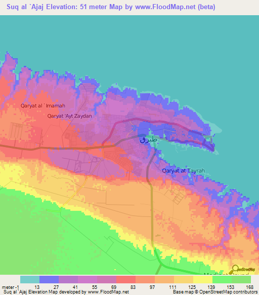 Suq al `Ajaj,Libya Elevation Map