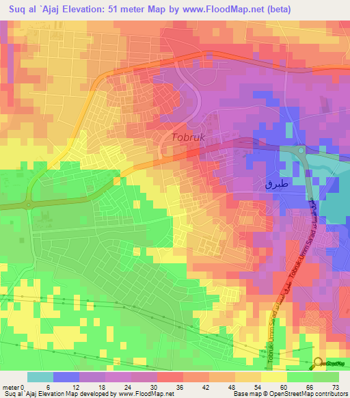 Suq al `Ajaj,Libya Elevation Map
