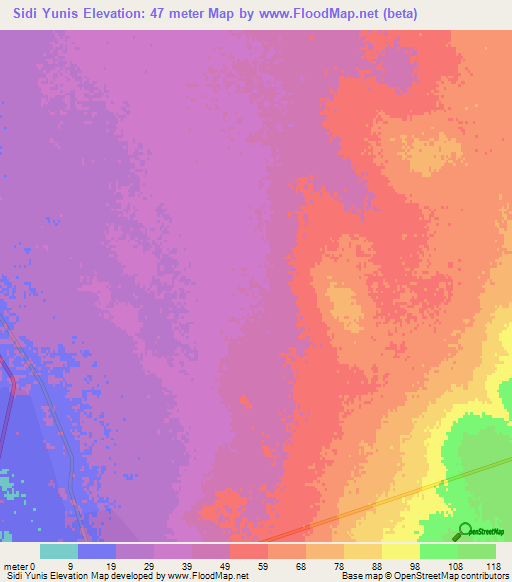 Sidi Yunis,Libya Elevation Map