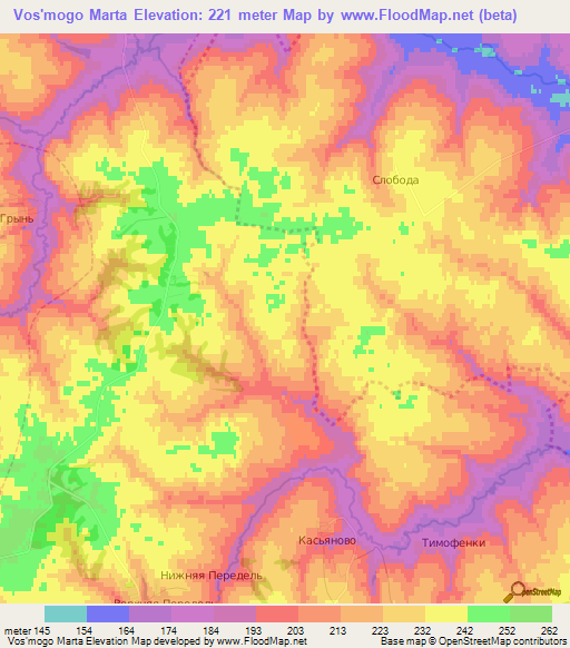 Vos'mogo Marta,Russia Elevation Map