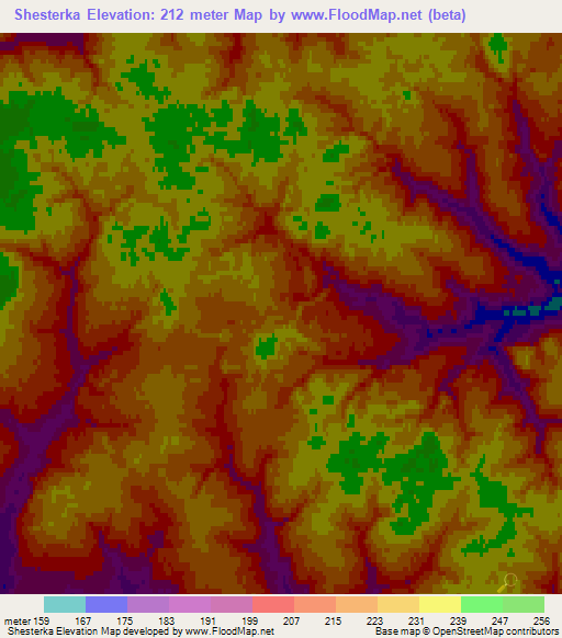 Shesterka,Russia Elevation Map