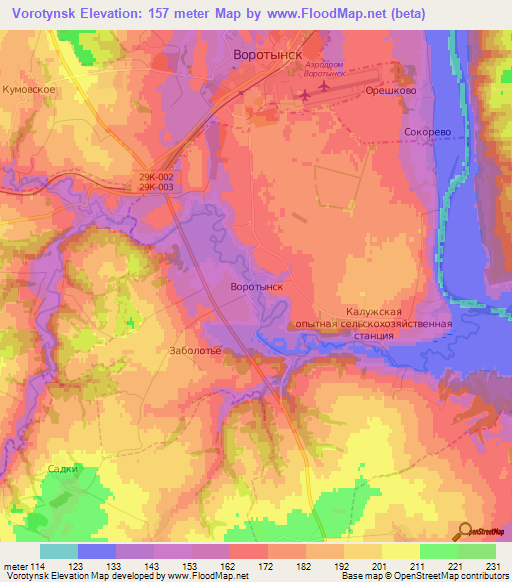 Vorotynsk,Russia Elevation Map