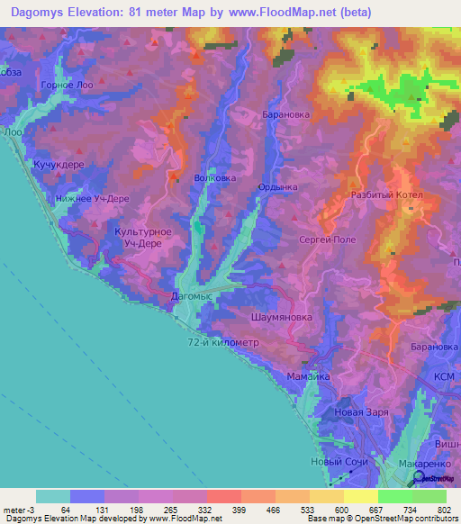 Dagomys,Russia Elevation Map