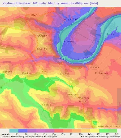 Zastinca,Moldova Elevation Map