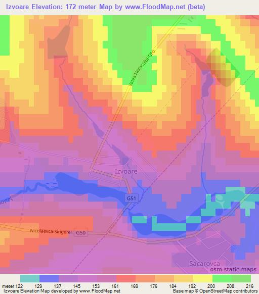 Izvoare,Moldova Elevation Map