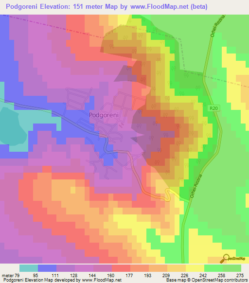 Podgoreni,Moldova Elevation Map