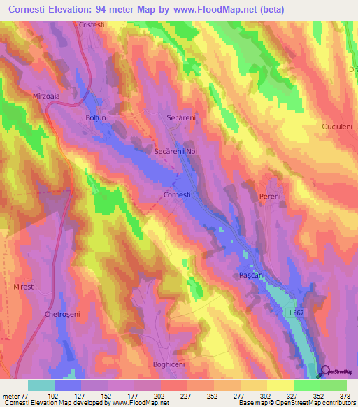 Cornesti,Moldova Elevation Map