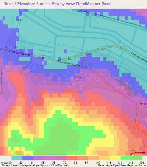 Ruseni,Moldova Elevation Map