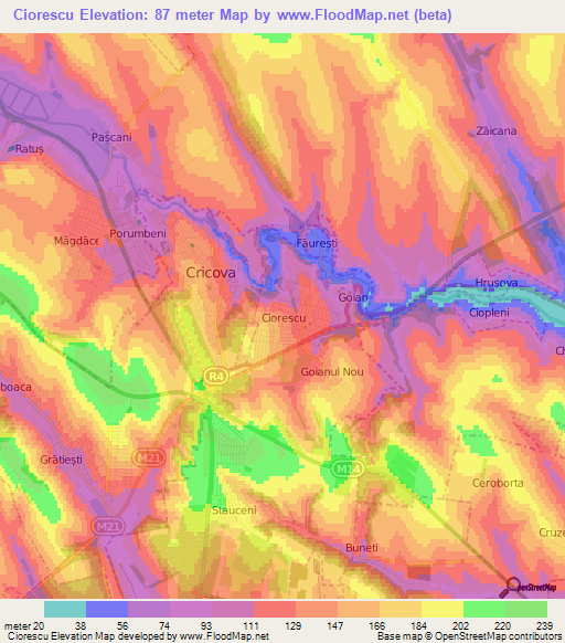 Ciorescu,Moldova Elevation Map