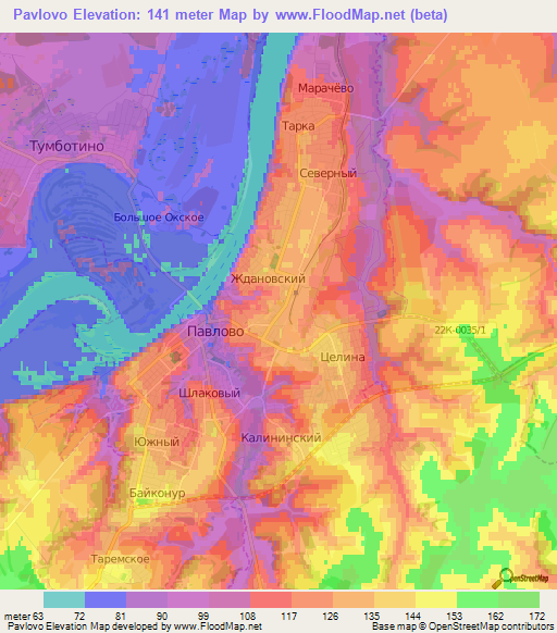 Pavlovo,Russia Elevation Map