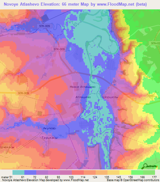 Novoye Atlashevo,Russia Elevation Map