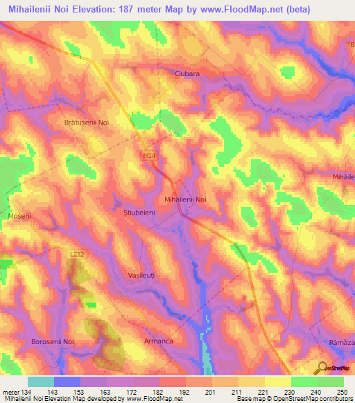 Mihailenii Noi,Moldova Elevation Map