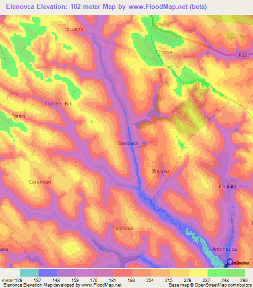 Elenovca,Moldova Elevation Map