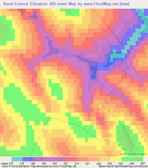 Karul Frumos,Moldova Elevation Map