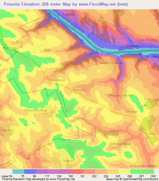 Poienita,Moldova Elevation Map