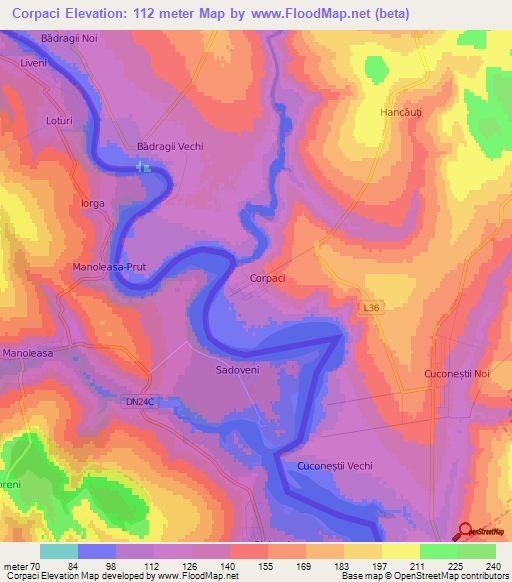 Corpaci,Moldova Elevation Map