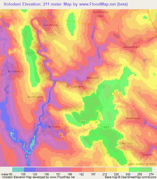 Volodeni,Moldova Elevation Map