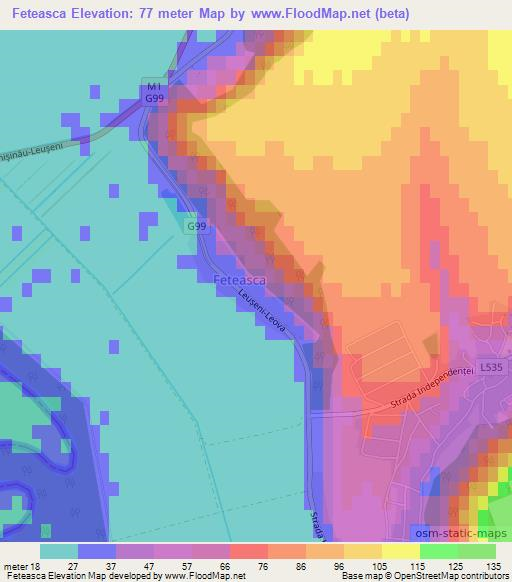 Feteasca,Moldova Elevation Map