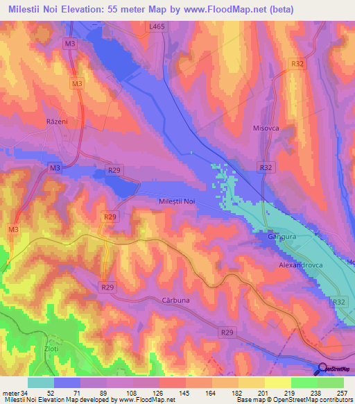 Milestii Noi,Moldova Elevation Map