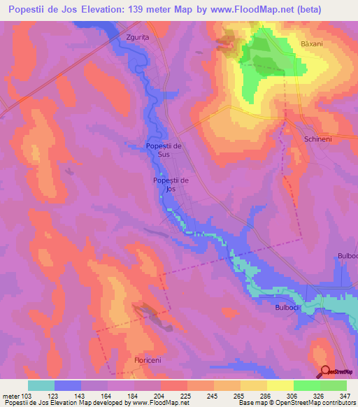 Popestii de Jos,Moldova Elevation Map