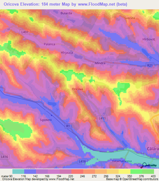 Oricova,Moldova Elevation Map