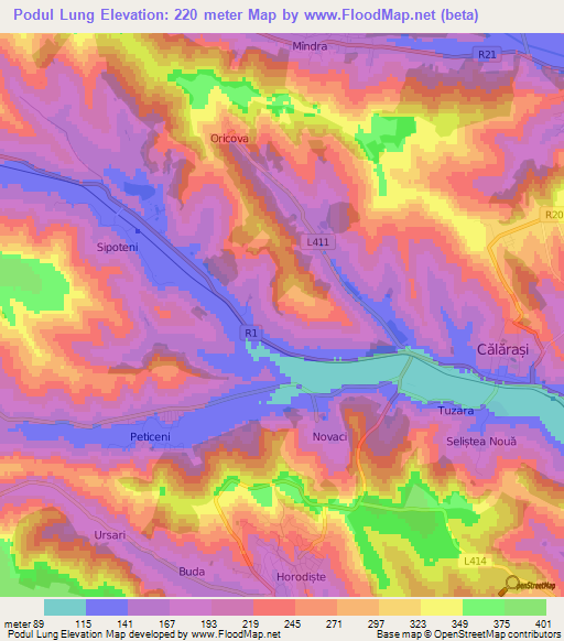 Podul Lung,Moldova Elevation Map