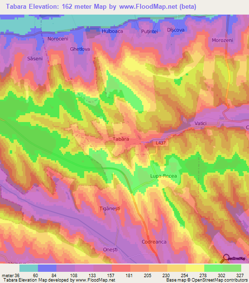 Tabara,Moldova Elevation Map