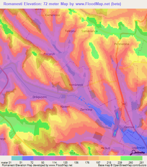 Romanesti,Moldova Elevation Map