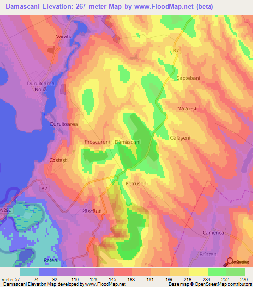 Damascani,Moldova Elevation Map