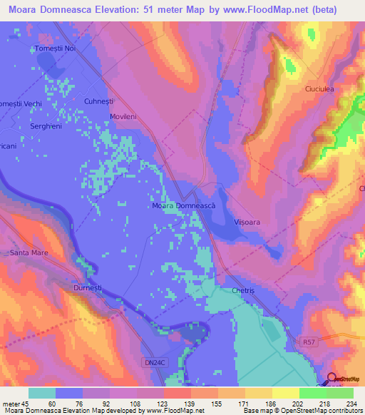 Moara Domneasca,Moldova Elevation Map