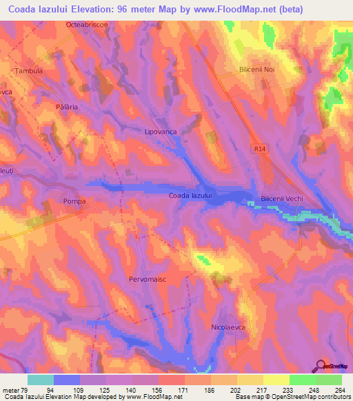 Coada Iazului,Moldova Elevation Map